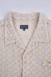 獨家設計女裝短袖恤衫   時尚設計喱士繡花LOGO恤衫  喱士恤衫中心 60%Cotton 40%Nylon 半鏤空 R355 細節-1